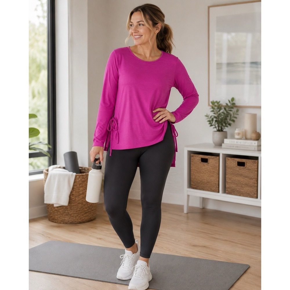 NEW Sweaty Betty Size Large Tie Side Yoga Long Sleeve Top Phlox Pink